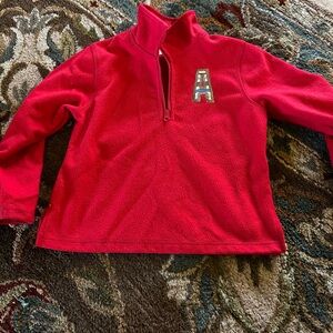 Cozy Red Kids Quarter-Zip Sweatshirt with Initial Patch